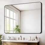 GLASHOM Bathroom Mirror,36"x48" Black Mirrors for Wall Metal Framed,Large Vanity Mirror Wall Mounted Rectangular Rounded Corners Decorative Hangs Horizontal or Vertical Entryway Living Room…