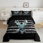 Feelyou Deer Hunting Comforter Set Twin, Camo Deer Hunting Bedding Set for Kids Forest Smoky Deer Comforter American Flag Deer Duvet Set with 1 Pillow Case