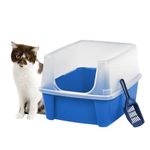 IRIS USA Large Cat Litter Box with Scatter Shield and Scoop, Open Top High Sided Cat Litter Pan, Blue