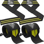 Wrist Wraps + Lifting Straps Bundle (2 Pairs) for Weightlifting, Crossfit, Workout, Powerlifting, For Women & Men - Premium Quality Equipment & Accessories - (Yellow)