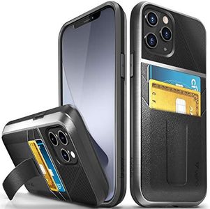 VENA Legacy Card Holder Case Compatible with Apple iPhone 12 Pro Max (6.7"-inch), (CornerGuard Protection) Slim Profile Leather Credit Card Slot Case Cover with Kickstand - Black