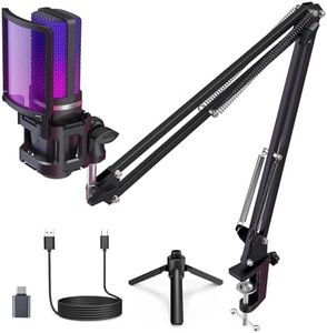 Gaming USB Microphone for PC Phone,ZealSound Noise Cancellation Condenser Mic Kit,RGB,Boom Arm Stand &Tripod,Quick Mute,Gain,Pop Filter for Computer,PS 4&5,Mac,Streaming,Podcast,Twitch,YouTube,Discord