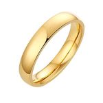 Daesar Promise Rings for Couples Gold, Women Men Rings Stainless Steel Simple Polished Round 4MM Comfort Fit Custom Engrave Personalized Ring Size J 1/2