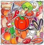 50Pcs Fresh Food Stickers Vegetable Meat Fish Seafood Waterproof Vinyl Decals for Adult Teen Kids Cup Water Bottles Laptop Luggage Computer Mobile Phone Guitar Skateboard Decoration