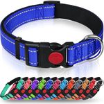 Taglory Reflective Nylon Dog Collar with Safety Buckle, Adjustable Pet Collars with Soft Neoprene Padding for Small Dogs, Navy Blue