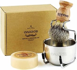 Anbbas Pure Badger Hair Shaving Brush Solid Wood Handle with Goat Milk Shaving Soap 100g,Stainless Steel Shaving Stand and 2 Layers Shaving Bowl Kit Perfect for Men Gift