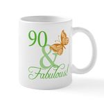 CafePress 90 & Fabulous Birthday Mug 11 oz (325 ml) Ceramic Coffee Mug