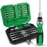 SK 22-in-1 Ratcheting Screwdriver with Nut Drivers, 216-P Multi-bit Screwdriver, Phillips, Slotted, Star, Square Bits Stored in Handle, Organized in Storage Toolbox