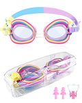 Swimming Goggles Kids 3-6 Years,Waterproof HD Anti Fog No Leaking Kids Swimming Goggles Wide Vision Soft Silicone Quick Kids Goggles Adjust Split Yoke Comfort Strap Girls Swimming Goggles Pink Unicon