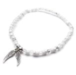 Angel Wings Charm Beaded Anklet - White Glass Seed Bead Mix with Silver Tone Charm - Size 10 inches