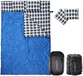 Double-Wide Cotton Flannel Lined Sleeping Bags, 3 Season Rectangular Semi-Rectangular Sleeping Bags Lightweight Warmth with 2 Pillows for Camping Backpacking Hiking Adults/Teens Queen Size XL