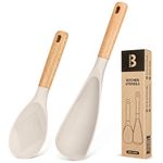 Cooking Spoon And Rice Scooper for Nonstick Cookwares, Great for Cooking and Serving Durable BPA-Free Matte Silicone, Wood Handle Spoon for Mixing, Scoop, and Scrape