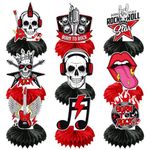 9 Pcs 1950s Rock and Roll Party Decorations Paper Honeycomb Centerpieces Sign,Born to Rock Music Theme Skull Music Note Table Topper for 50s Rock Music Birthday Party Table Decoration Supplies