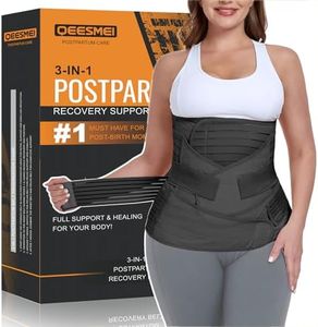 QEESMEI 3 in 1 Postpartum Belly Support Recovery Wrap - Postpartum Belly Band - Postpartum Essentials Post Partum Waist Binder, Post Surgery Abdominal Binder Shapewear (Black, L)