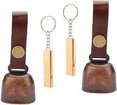 Loud Bear Bells with Leather Button Strap and Emergency Whistle for Survival, Hiking, Biking, Fishing, Climbing（2sets