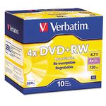 Verbatim DVD+rw Rewritable Disc, 4.7 Gb, 4X, Slim Jewel Case, Silver, 10/Pack