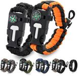 2 Pack Paracord Bracelets for Men – 5-in-1 Hiking Gear With 10 Ft Cord, Fire Starter, Compass, Whistle & Scraper – Black & Black+Orange Adjustable Paracord Survival Bracelet for Travel & Camping