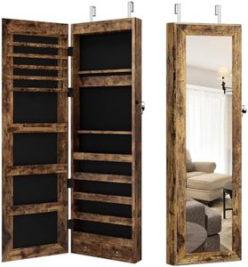 DlandHome Jewelry Armoire Organizer Wall or Door Mounted Hanging Jewelry Cabinet with Light Full Length Mirror Rectangle with 2 Drawers, Retro,10QHXF7025FG-DCA