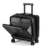 TydeCkare 16" Carry on Luggage with 2 Laptop Compartments, Lightweight Hardshell ABS+PC Suitcase with Dual Control TSA Lock, with YKK Zipper, 4 Spinner Silent Wheels, for Business Travel, Black