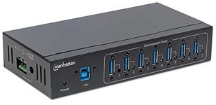 Manhattan USB-A 7-Port Hub Industrial, 7x USB-A Ports, 5 Gbps (USB 3.2 Gen1 aka USB 3.0), 20 kV ESD Protection, A/C, Bus and Terminal-Block Power Options, DIN Rail, Wall Mountable, Metal Housing,Black