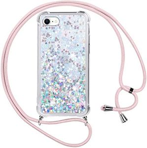Vauki Funda iPhone 6/iPhone 6s con Cuerda,Transparente Silicona Glitter Liquida Colgar Colgante Cristal Suave Carcasa,Brillante Arena Movediza con Cordón Case para iPhone 6S