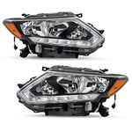 SOCKIR Headlight Assembly Fit for 2014 2015 2016 Nissan Rogue Halogen Headlamps with LED DRL Driver & Passenger Side