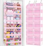 Over The Door Organizer 6 Tiers, Extra Large Behind Door Storage of 12 Compartments, 80 lbs Weight Capacity Hanging Storage Organizer with Clear Window Kids Toys,Shoes,Diapers,Room Storage,Pink