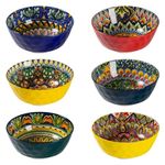 Henten Home Soup Bowl, Set of 6 Bowls, Ceramic Bowl - 10 OZ, Dessert Bowl for Muesli, Salad, Soup, Cornflakes, Breakfast, Bohemian Style Table Service - Multi-Coloured