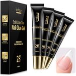 Krofaue Solid Nail Glue Gel, Press on Nail Glue 4 x 20g Each (80g Total), UV LED Lamp Curing Strong Adhesion for Acrylic Nail Tips Rhinestones 3D Nail Gel Nail Extension, Art DIY & Professional Use