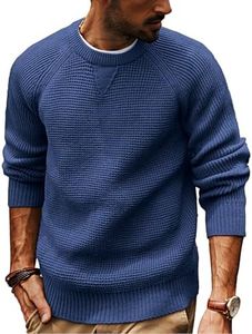 PJ PAUL JONES Men's Crewneck Sweaters Soild Color Waffle Texture Long Sleeve Casual Pullover Shirt Knitwear Blue Grey S