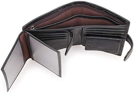 Genuine Leather Trifold Wallet RFID Blocking Anti Scan Zip (Black)