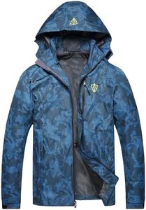 GIISAM Mens Windproof Jacket Waterproof Lightweight Mountain Sport Jacket for Men Hooded Windbreaker Raincoat(Football Blue,XXL)