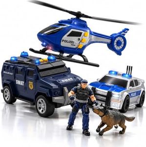 ToyFinity Police Car Toy Set | Cop Vehicle Toys for Kids | Cop Car, SWAT Armored Vehicle, Helicopter & Action Figures | 1:32 Model Scale Police Toys | Holiday and Birthday Gifts for Boys