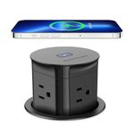 ANNQUAN Pop Up Outlet for Countertop with 15W Wireless Charging,3.15" Pop Up Power Outlet,4 Outlets,Pop Out Outlet,Pop Up Plug Outlet Countertop,6FT Cord(Black)