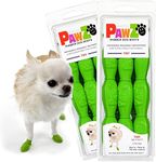 PawZ Rubber Dog Boots for Paws up to 1", 24 Total (2 Packs of 12) - All-Weather Dog Booties for Hot Pavement, Snow, Mud, and Rain - Waterproof, Anti Slip Dog Socks - Tiny, Green