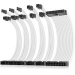 Asiahorse Power Supply Sleeved Cable for Power Supply Extension Cable Wire Kit 1x24-PIN/ 2x8-PIN (4+4) M/B,3x8-PIN (6+2) PCI-E 30cm Length with Combs (White)