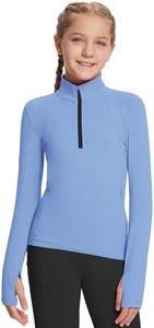 BALEAF Girls Horse Riding Shirts, Fleece Long Sleeve Jacket Thermal Half Zipper Equestrian Running Skiing Kids Coat Blue XS