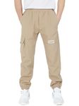 CAMLAKEE Kids Softhell Hiking Trousers Boys Waterproof Outdoor Cargo Pants Walking Jogging Bottoms with Elastic Waist Khaki UK:8-9 Years (manufacturers's Size: 140)
