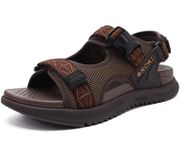 ONCAI Hiking Sandals for Men,Arch Support Walking Trail Man Fisherman Sandles,Breathable Mesh Water Beach and Orthopedic Father Sports Recovery Slides with Adjustable Strap Brown Size 10