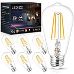 Sailstar Edison Light Bulbs 60 Watt Equivalent, E26 LED Bulb Soft White 3000K, 800LM, 6W 120V CRI85, ST58 Clear Vintage Light Bulbs for Living Room Dining Bathroom Vanity, 6 Pack, Non-dimmable