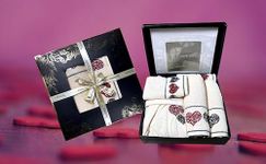 SENSES by Riba 5 Pcs Embroidery Valentine Luxury Gift Set for Women, Men, Wife, Husband, Girlfriend, Boyfriend - 1pc Bath Robe, 2pc Embroidery Towel Set, 2pc Embroidery Hand Towel Combo Set