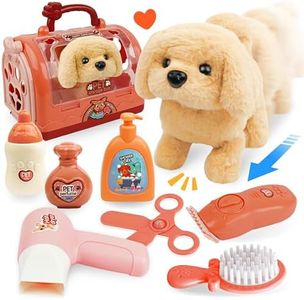 BELLOCHIDDO Walking Dog Toys for Kids - Electronic Puppy with Animated Walking Wag Tail, Storage Cage and Accessories, Interactive Pet Care Gifts for Toddlers 2 3 4 5 6