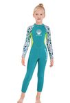 Gogokids Girls Wetsuit Kids Thermal Swimsuit - 2.5mm Neoprene Rash Guard Children One Piece Swimwear, All in One Sunsuit Sun Protection UV 50+ Diving Snorkelling Suit, Green S