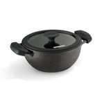 TRAMONTINA Titanex 26 cm Pre-Seasoned Cast Iron Deep Kadai – 4.6L, Non-Toxic, Induction Ready, Toughned Glass Lid w/Steam Release, Snap-On Cool Touch Grips, Excellent Heat Retention & Even Heating