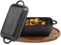 Navaris Cast Iron Dutch Oven Pan Set with Lid, 3.8L, Black - Use as Skillet, Griddle, Pot or Casserole Dish - Baking Pots and Pans for Frying, Roasting, Grilling & Camping Cooking
