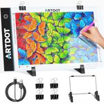 ARTDOT A4 Light Pad for Diamond Painting Accessories, USB Powered Light Board for Diamond Art Kits, Adjustable Brightness LED Light Box with Detachable Stand and Clips