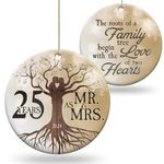 Giveena 25th 2024 Wedding Anniversary Ornament - Christmas Ceramic Ornament Gift Anniversary for Couple, Parents, Friend Her Him - 25th Wedding Anniversary Present Holiday Decoration Hanging Ornament