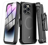 M MYBAT PRO Maverick Series iPhone 14 Pro Max Case with Belt Clip Holster,w/Screen Protector,Anti-Drop,Shockproof,with 360°Rotating Kickstand,Heavy Duty Protection Black