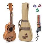 Hola! Music HM-121TT+ Laser Engraved Mahogany Soprano Ukulele Bundle with Aquila Strings, Padded Gig Bag, Strap and Picks - Tribal Tattoo