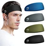 Vinsguir Sports Headbands for Men and Women (4 Pack) - Sweat Band Moisture Wicking Workout Sweatbands for Running, Cross Training, Yoga and Bike - Unisex Hairband (4 Color(Black,Blue,Gray,DarkGreen))